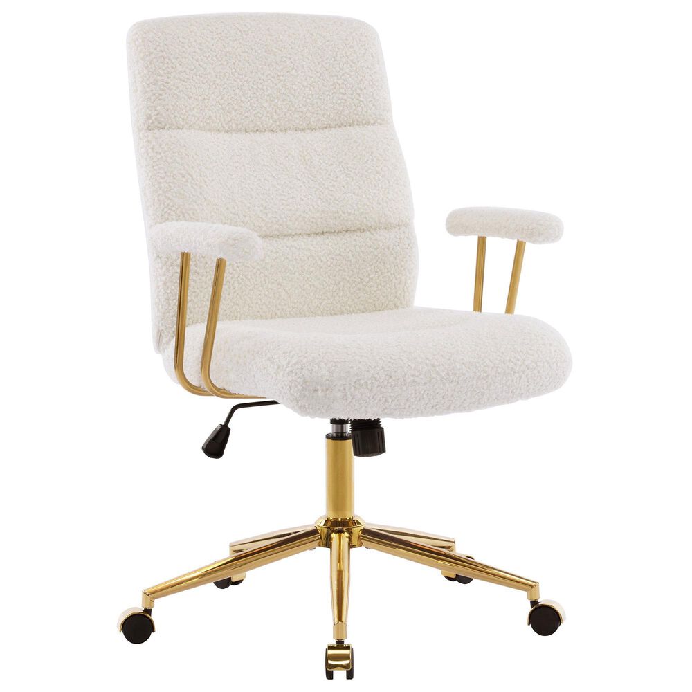 Rta Products Llc Elegant Textured Boucle Office Chair with Padded Arms in White, , large