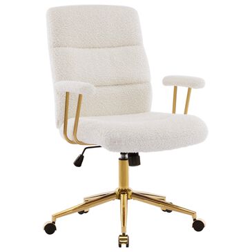 Rta Products Llc Elegant Textured Boucle Office Chair with Padded Arms in White, , large