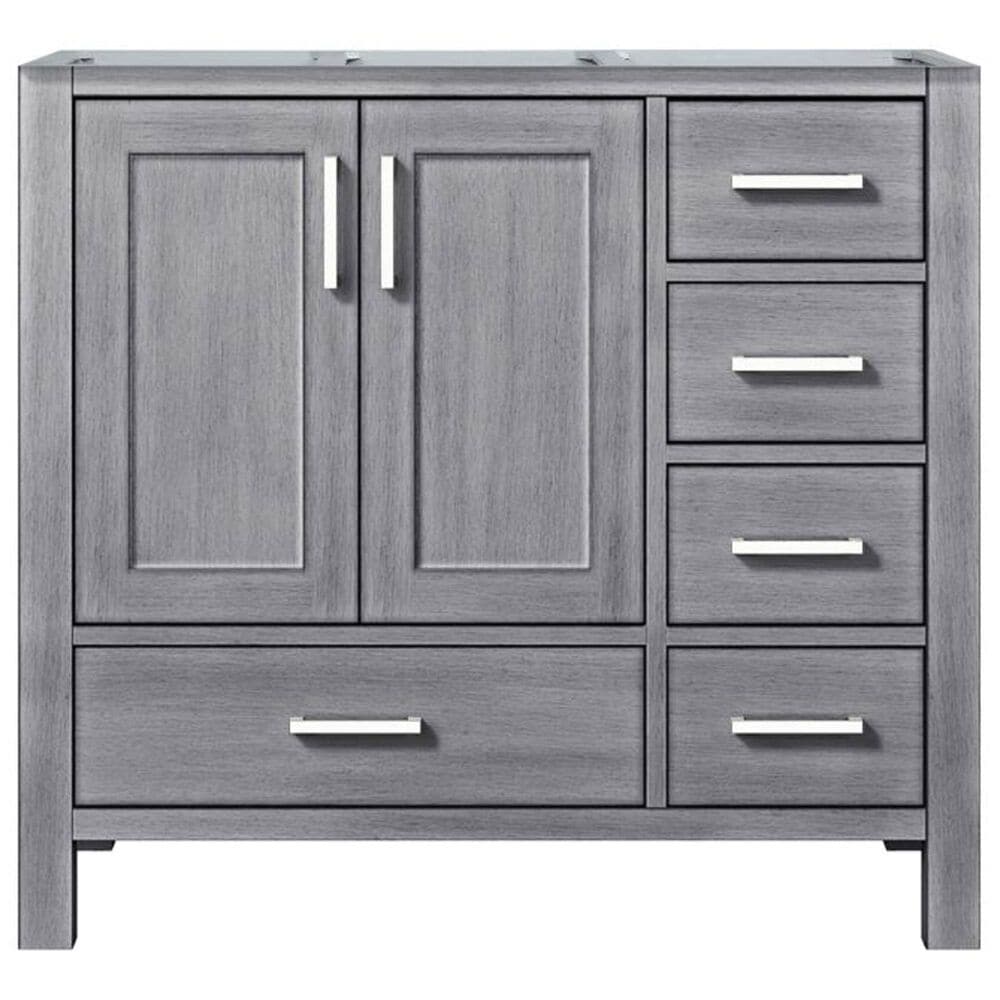 Lexora Home Jacques 36&quot; Left Offset Single Bathroom Vanity in Distressed Grey with 2 cm White Quartz Top and Rectangular Sink, , large