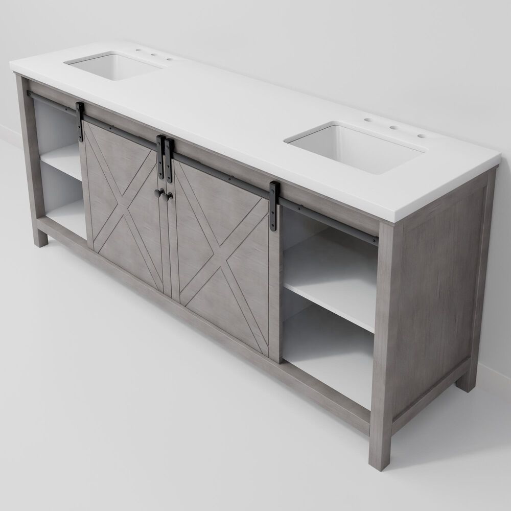 Lexora Home Marsyas 80" Double Bathroom Vanity in Ash Grey with 2 cm White Cultured Marble Top and Rectangular Sinks, , large