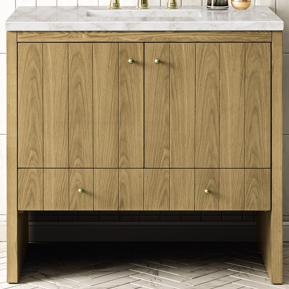 James Martin Vanities Hudson 36" Single Bathroom Vanity in Light Natural Oak with 3 cm Victorian Silver Quartz Top and Rectangular Sink, , large