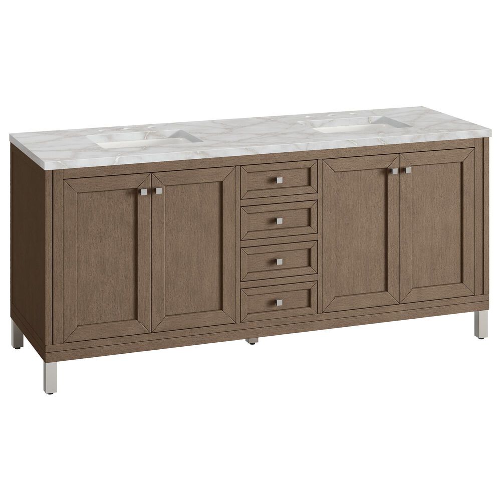 James Martin Vanities Chicago 72" Double Bathroom Vanity in Whitewashed Walnut with 3 cm Victorian Silver Quartz Top and Rectangular Sinks, , large