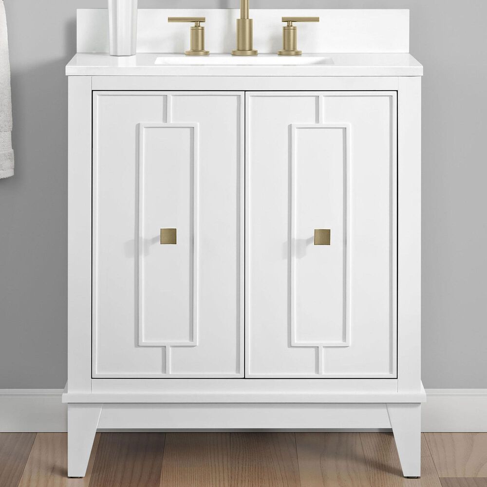 37B Kinsale 30" Single Bathroom Vanity Cabinet in Bright White with White Composite Stone Top and Backsplash, , large
