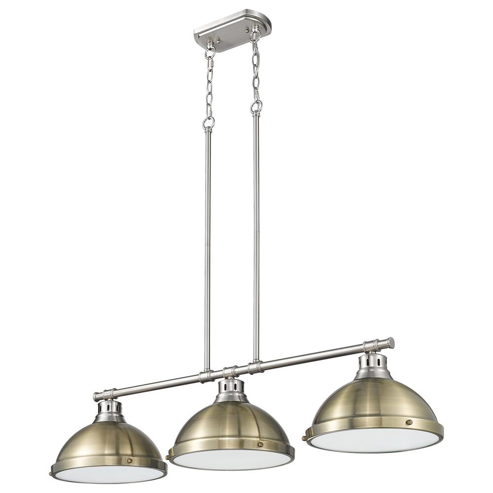 Golden Lighting Duncan 3-Light Pendant with Aged Brass Shade in Chrome, , large