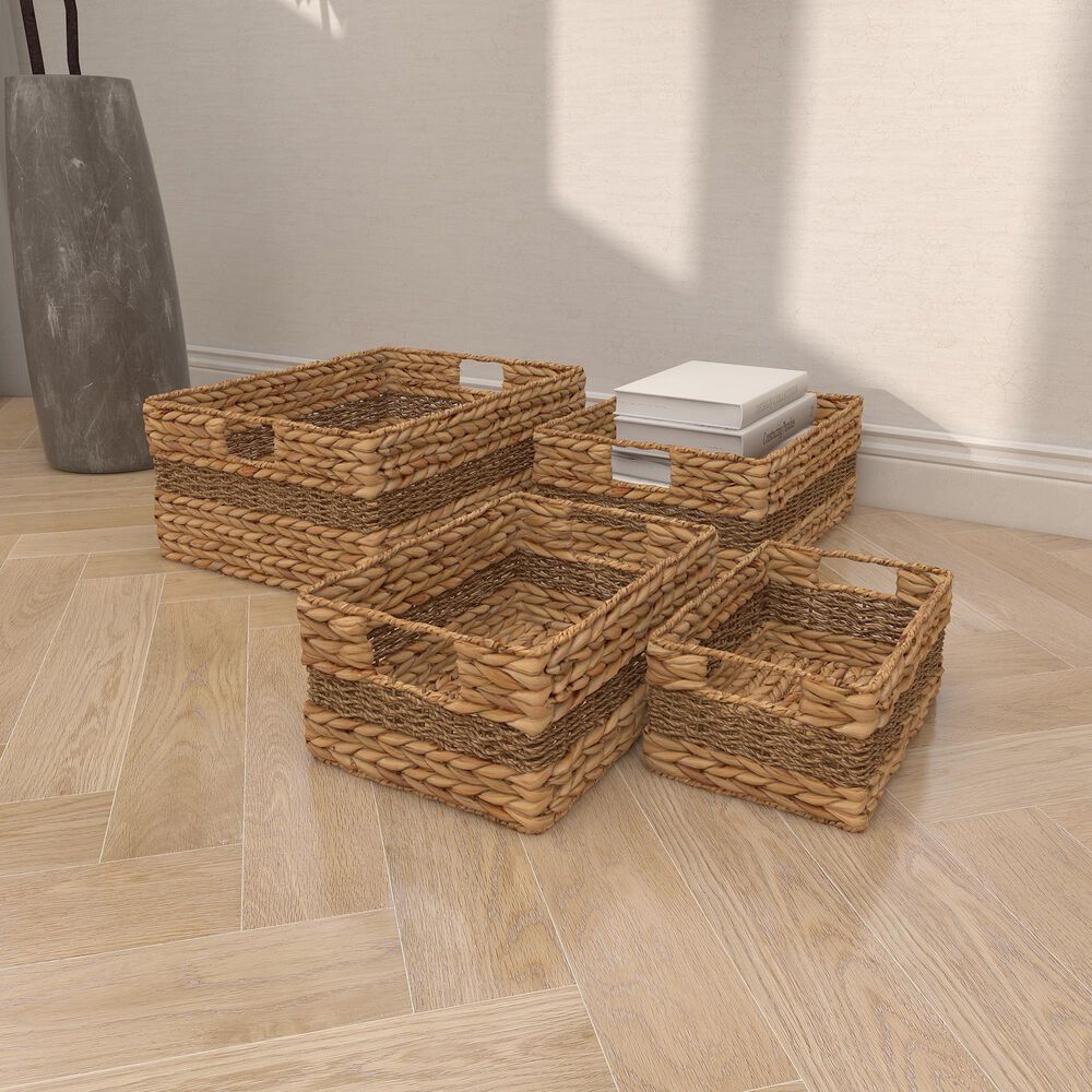 Maple and Jade Coastal Storage Basket in Light Brown &#40;Set of 4&#41;, , large