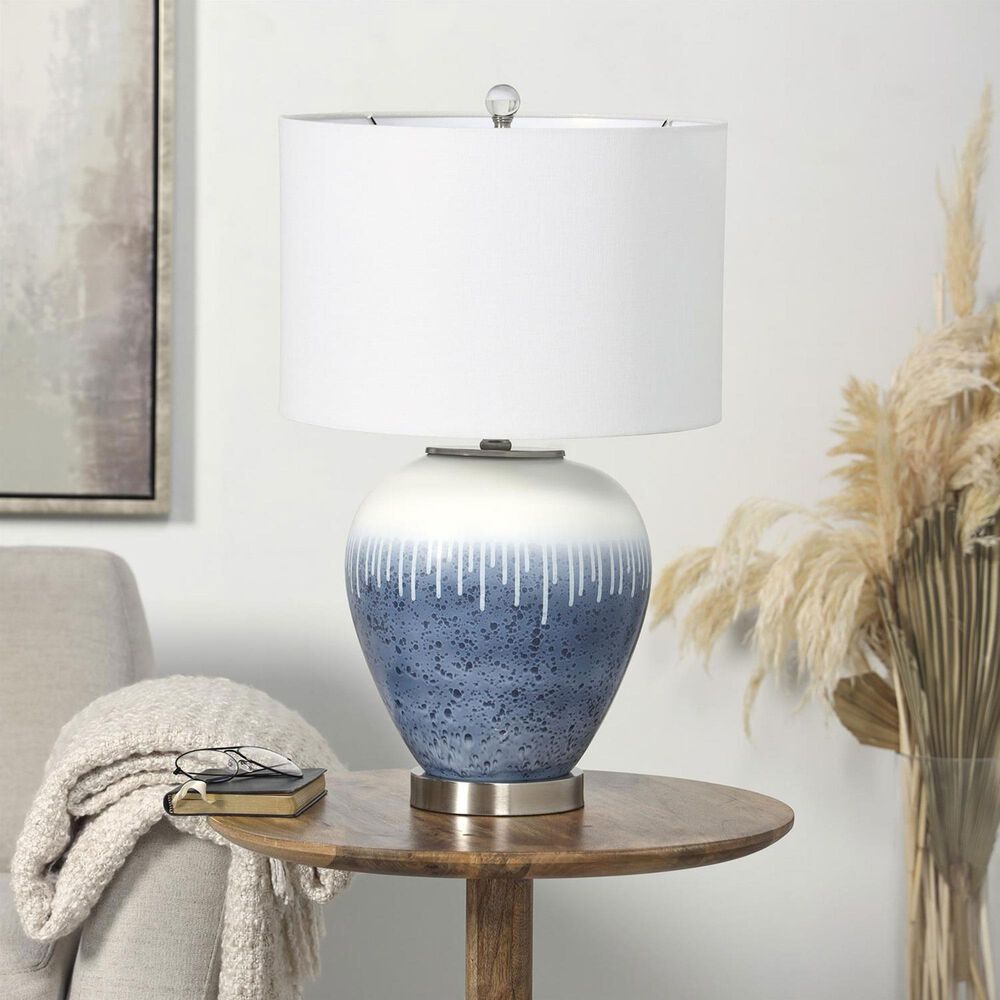 Maple and Jade Colorblock Abstract Drip Table Lamp in Blue, Cream and Silver, , large