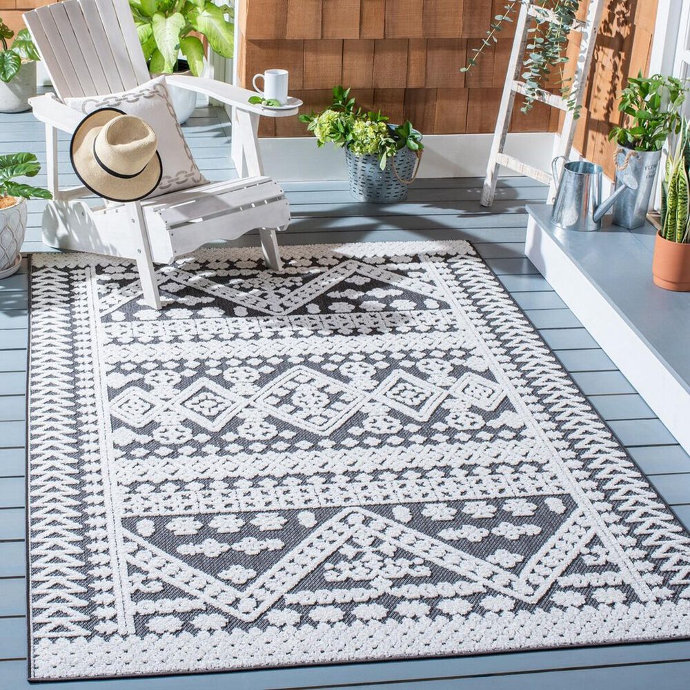 Safavieh Cabana CBN658A 5&#39;5&quot; x 7&#39;7&quot; Ivory and Grey Indoor/Outdoor Area Performance Rug, , large