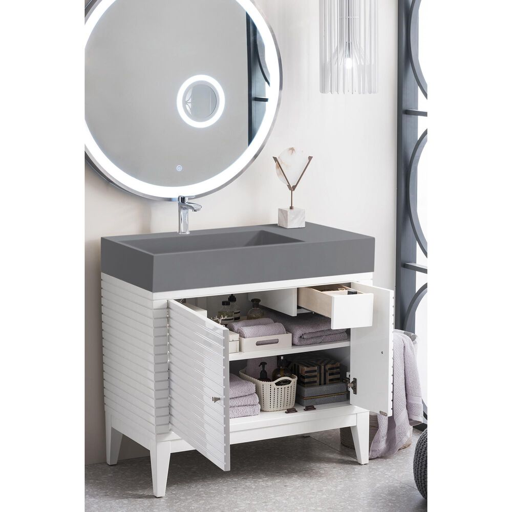 James Martin Linear 36" Single Bathroom Vanity in Glossy White with 13