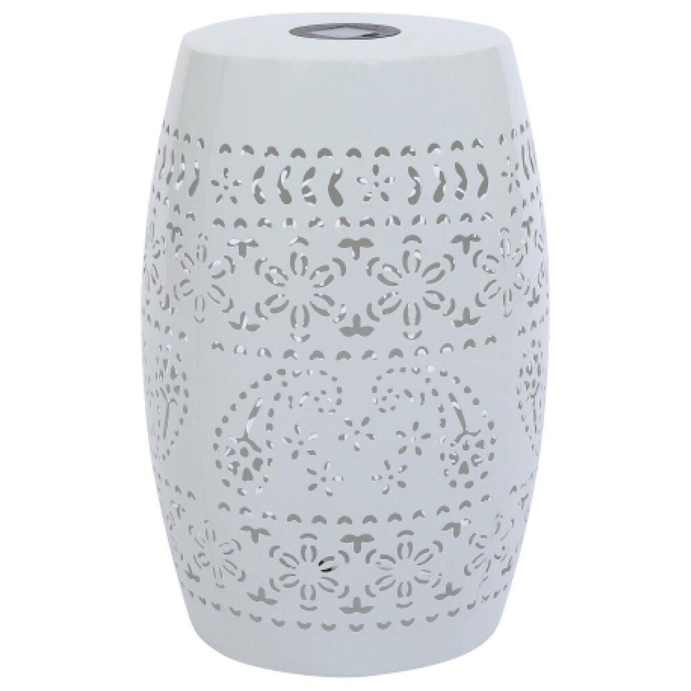 Hearth and Haven Outdoor Side Table with Built-In Solar Battery in White, , large