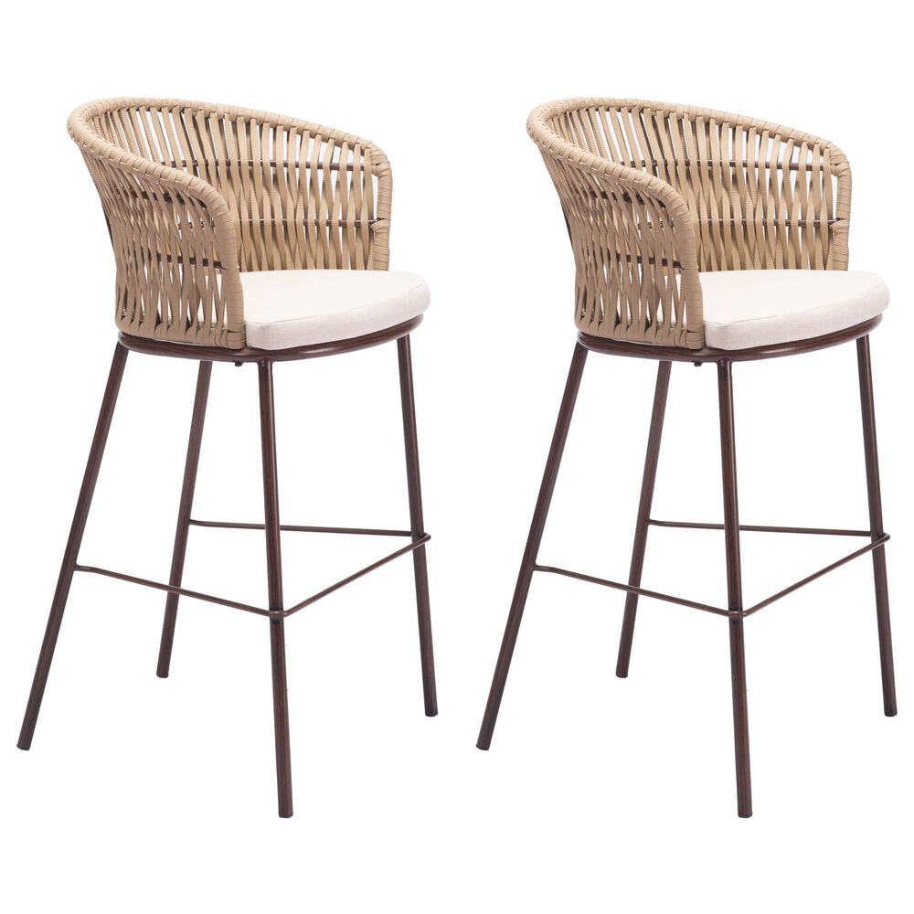 Zuo Modern Freycinet Patio Barstool with Natural Frame in Gray (Set of 2), , large