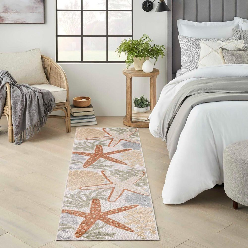 Nourison Aloha ALH24 2&#39;3&quot; x 8&#39; Ivory and Multicolor Indoor/Outdoor Runner, , large