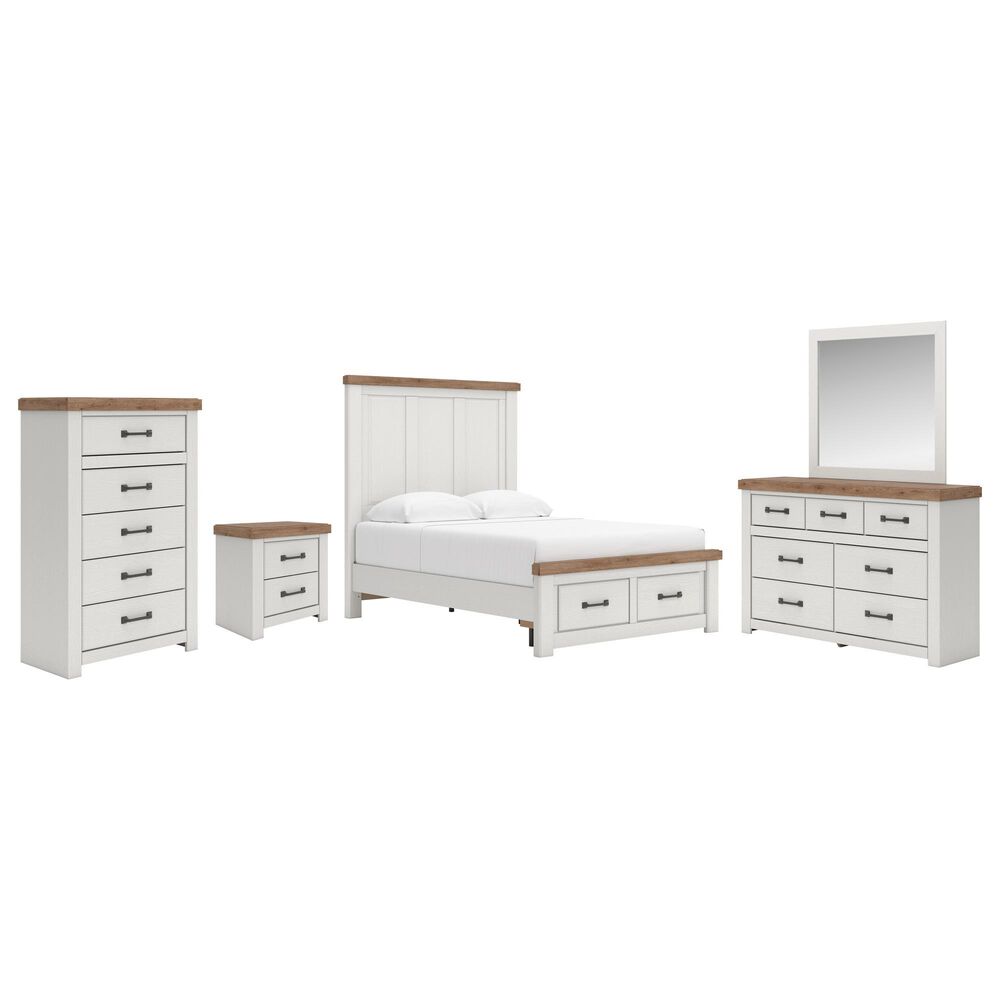 Ashley Savonport 5 Piece Full Storage Bedroom Set in White and Brown, , large