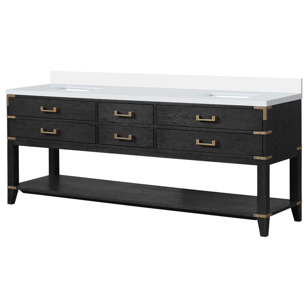 Lexora Home Norwalk 84" Double Bathroom Vanity in Black Oak with White Quartz Top and Rectangular Sinks, , large