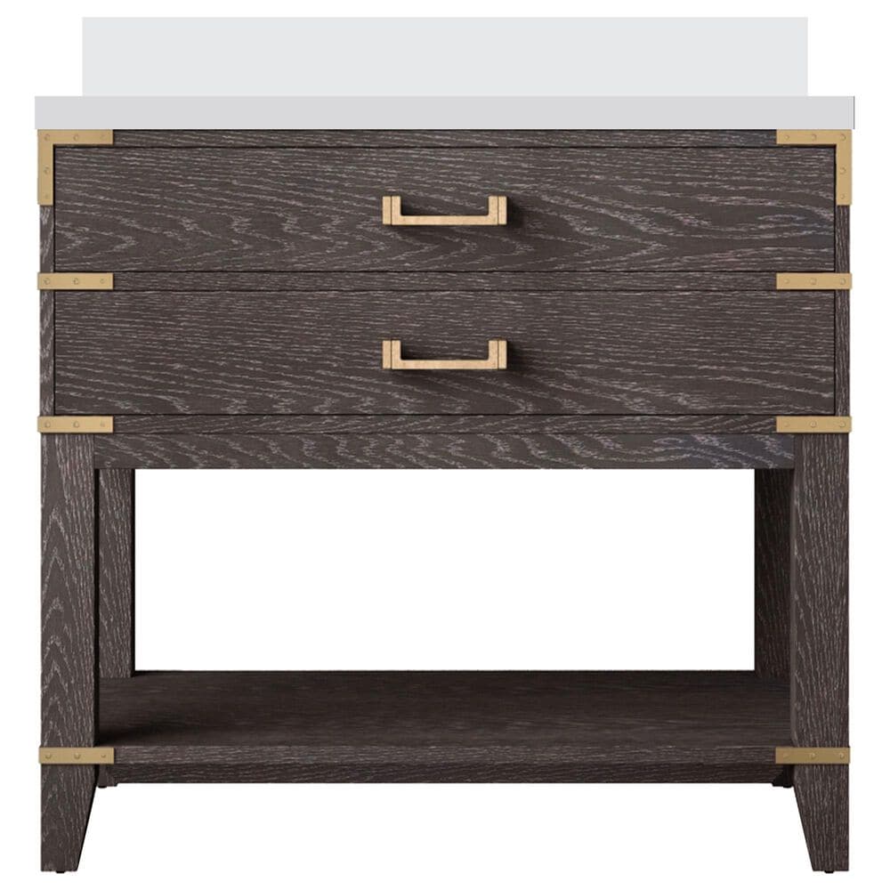 Lexora Home Norwalk 36&quot; Single Bathroom Vanity in Brown Oak with White Quartz Top and Rectangular Sink, , large