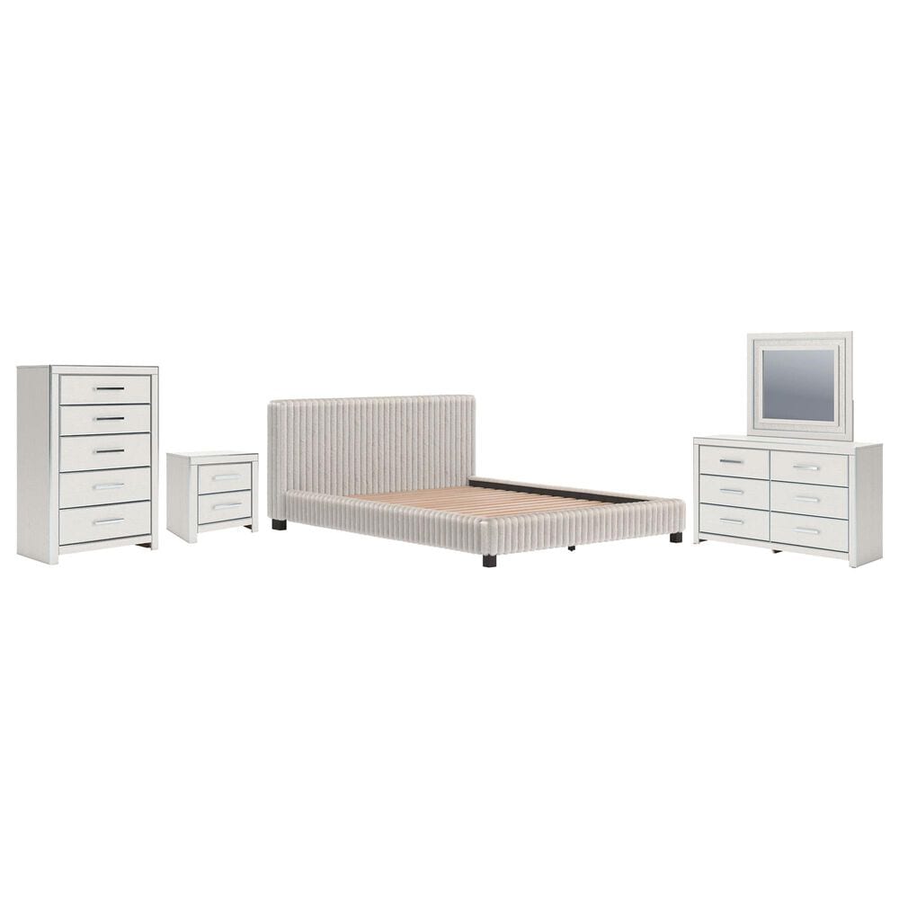 Ashley Zuraleus 5-Piece Queen Upholstered Platform Bedroom Set in Matte White, , large