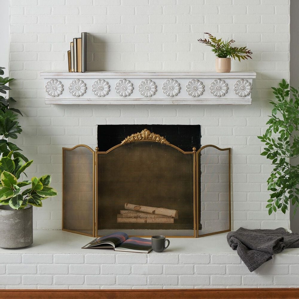 Maple and Jade 60&quot; Wall Shelf in Distressed White and Brown, , large