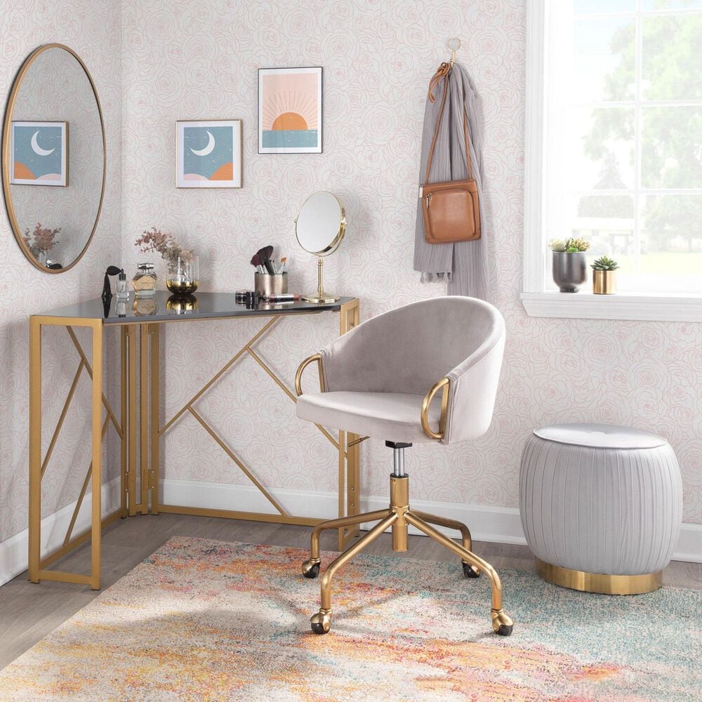 LumiSource Claire Swivel Task Chair with Silver Velvet Cushion in Gold, , large