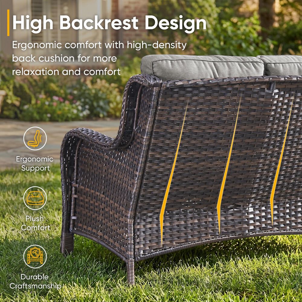 Sunwell Garden Outdoor Sofa with Brown Rattan in Grey, , large