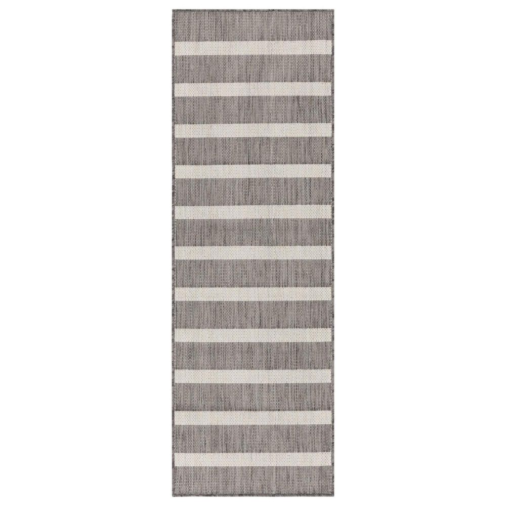 Nourison Positano POS03 Charcoal and Ivory 2" x 6" Indoor/Outdoor Runner, , large
