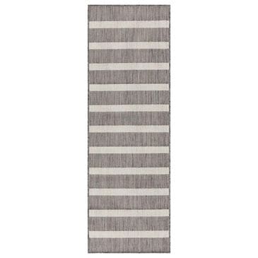 Nourison Positano POS03 Charcoal and Ivory 2" x 6" Indoor/Outdoor Runner, , large