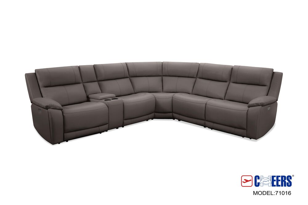 Oxford Furniture 6-Piece Leather Power Reclining Sectional in Madrid Beach, , large