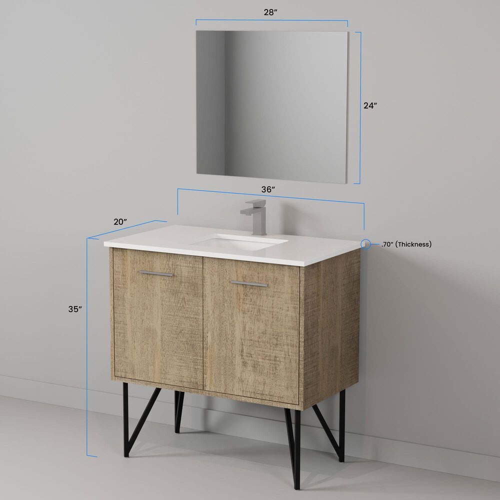 Lexora Home Lancy 36&quot; Single Bathroom Vanity in Rustic Acacia with 2 cm White Quartz Top and Rectangular Sink, , large