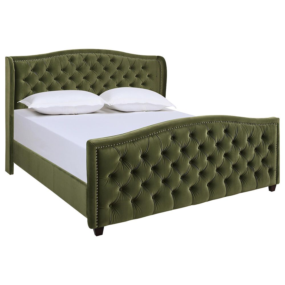 Jennifer Taylor Home Marcella King Upholstered Bed in Olive Green NFM