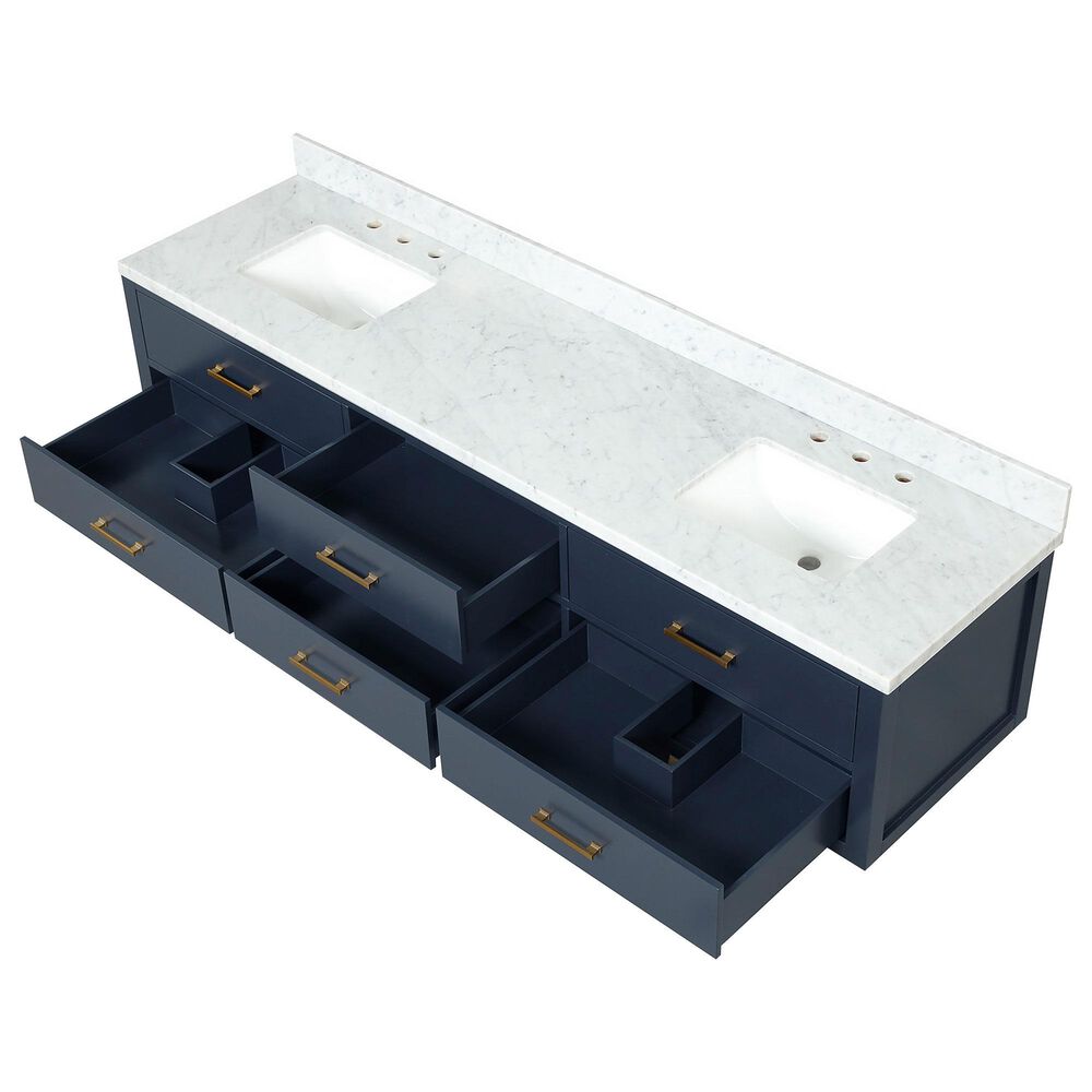 Lexora Home Castor 84&quot; Double Bathroom Vanity in Black with 2 cm White Carrara Marble Top and Rectangular Sinks, , large