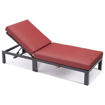 Leisuremod Chelsea Patio Chaise Lounge Chair with Red Cushion in Black, , large