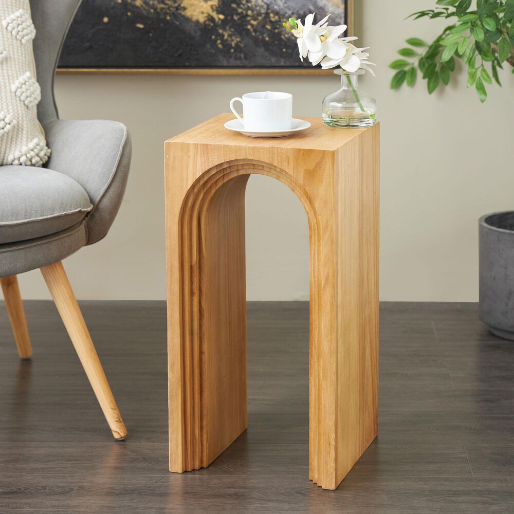 Maple and Jade Cutout Arch End Table in Brown, , large