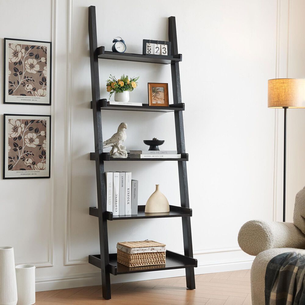 Hearth and Haven 5-Shelf Ladder Bookcase in Espresso, , large