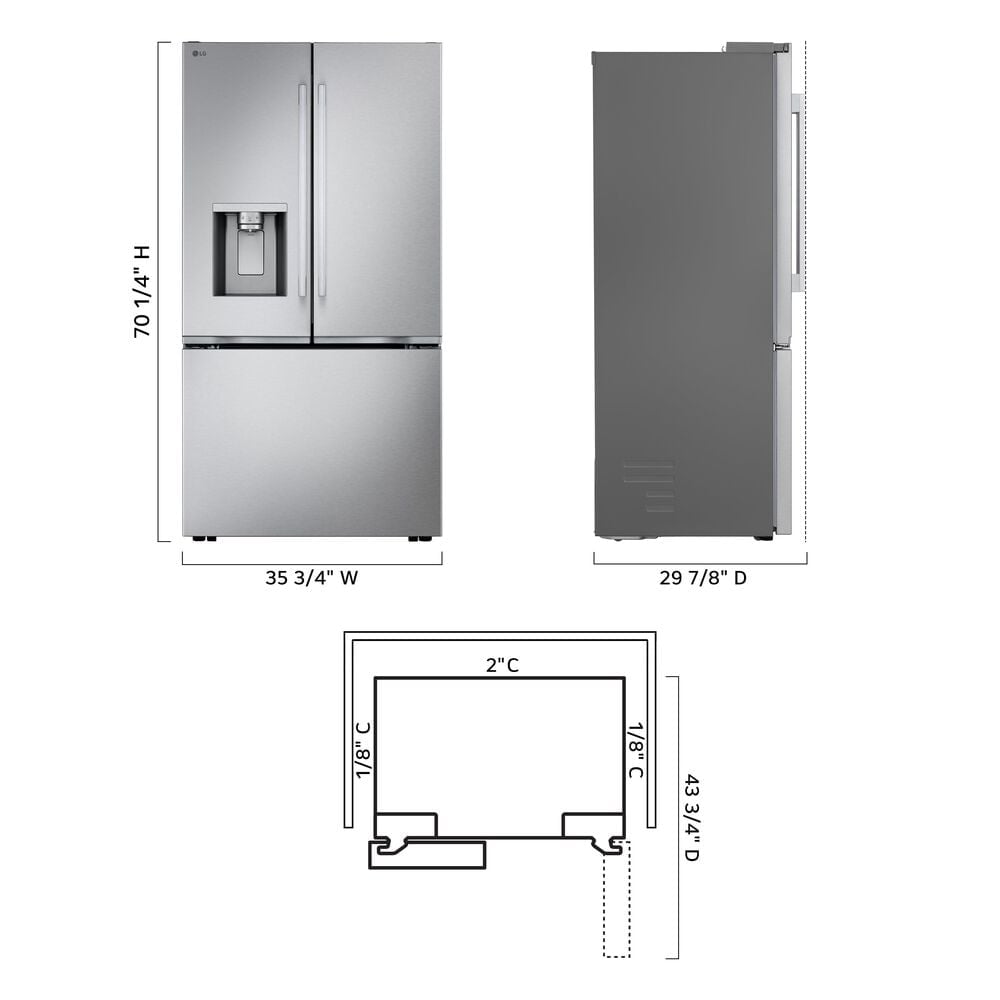 LG Counter-Depth MA with Zero Clearance 3-Door French Door Refrigerator with Thin Door Design, , large