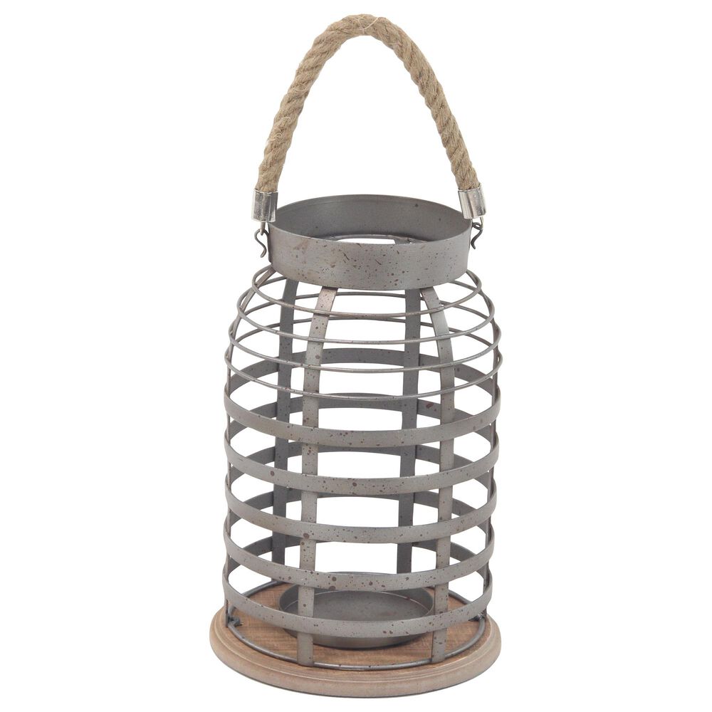 Maple and Jade 12" Farmhouse Metal Lantern in Grey, , large