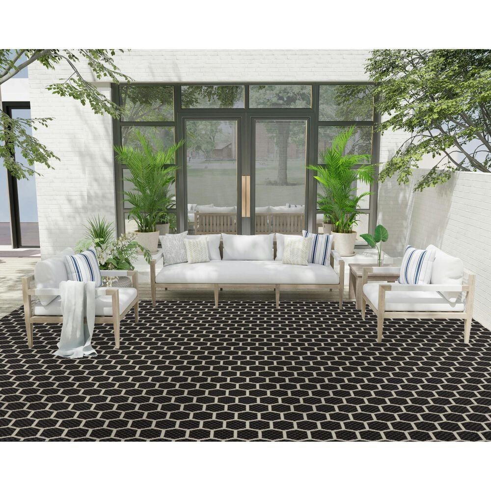 Nourison Twist Reversible 10&#39; x 14&#39; Black Indoor/Outdoor Area Rug, , large
