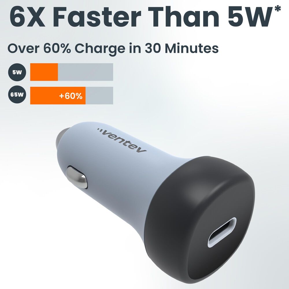 Ventev Ultrafast USB-C Universal Car Charger and Cable in Dark Gray, , large