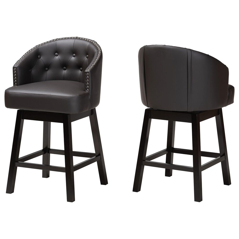 Baxton Studio Theron Swivel Counter Stool with Dark Brown Cushion in Espresso Brown (Set of 2), , large