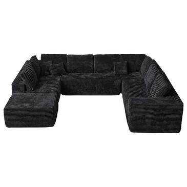 Noviland HOMLUX Modular Floor Sofa with Plush Corduroy, Big Comfy U-Shaped Sectional Couch in Black, , large