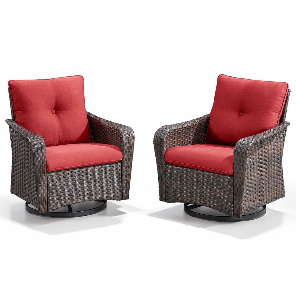 Sunwell Garden 34" Patio Swivel Glider Chair with Wicker Armrest in Navy (Set of 2), , large