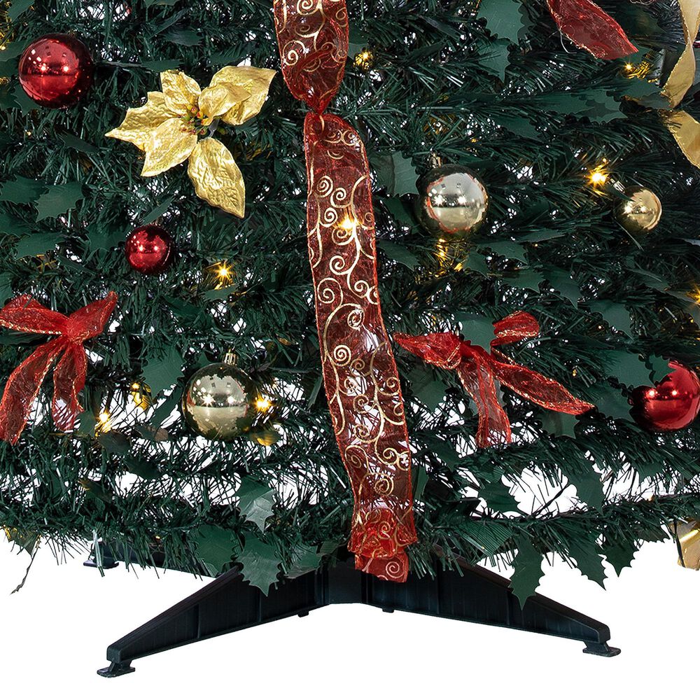 The Gerson Company 6&#39; Pop-Up Decorated Pine Tree with 150 UL Warm White LED Lights in Green, Red and Gold, , large