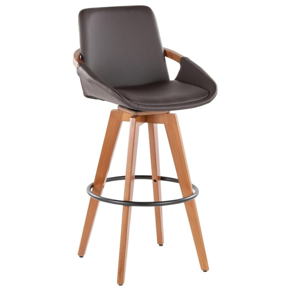 Lumisource Cosmo Swivel Barstool with Brown Cushion in Walnut and Black, , large