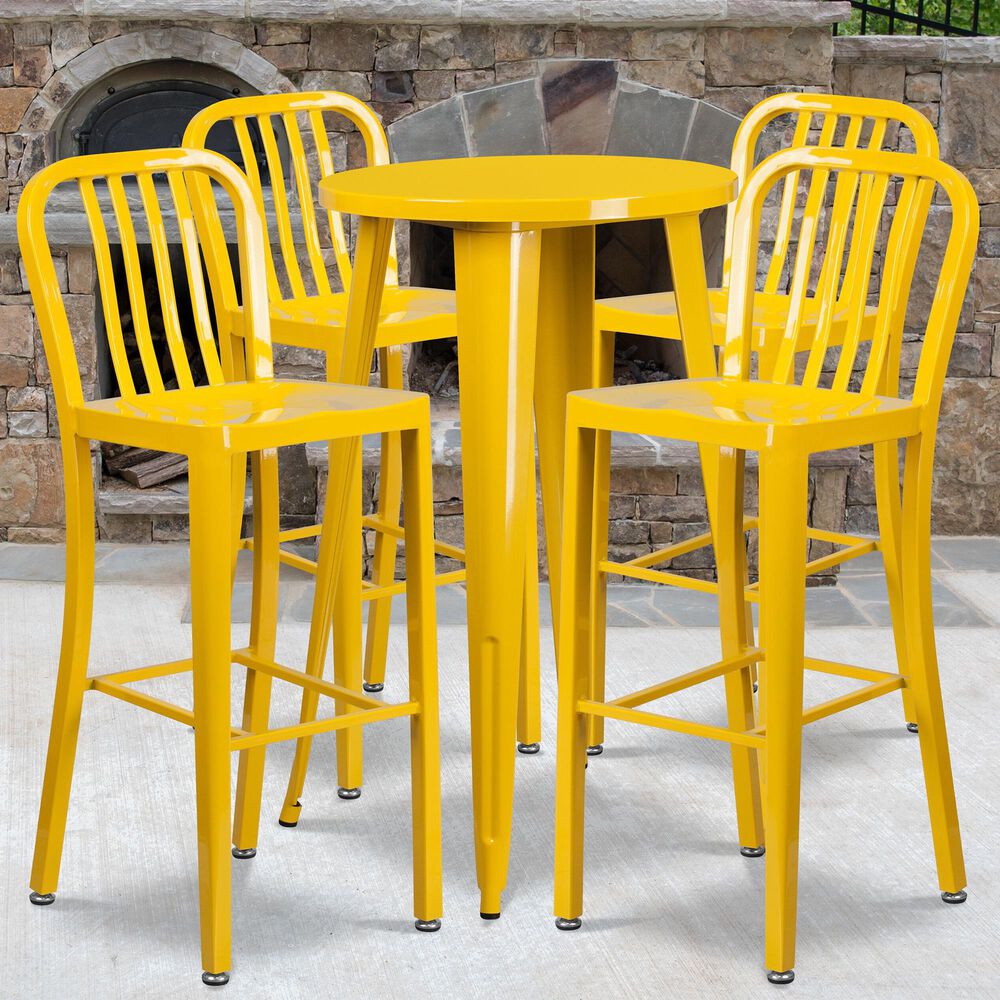 Flash Furniture 5-Piece Metal Bar Table Set in Yellow, , large