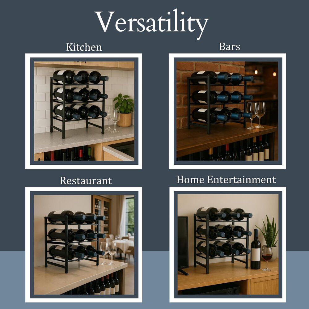 HOMLUX 3-Tier 12-Bottle Metal Countertop Wine Rack in Black, , large