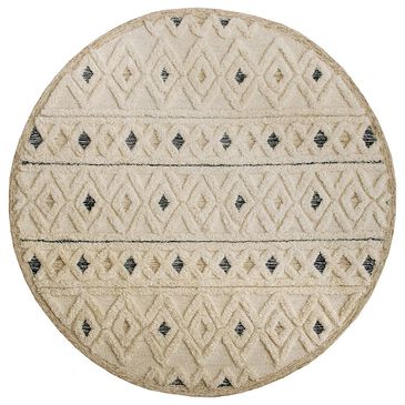L&R Resources Sinuous Geometric Diamonds 4" Round Cream and Blue Area Rug, , large