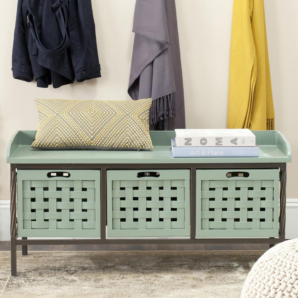 Safavieh Isaac 3-Drawer Storage Bench in Dusty Green, , large