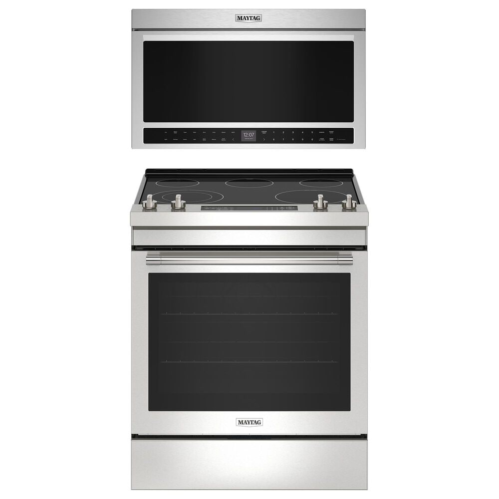 Maytag 2-Piece Kitchen Package with 6.4 Cu. Ft. Electric Range and 1.1 Cu. Ft. Over-The-Range Toaster Oven in Fingerprint Resistant Stainless Steel, , large