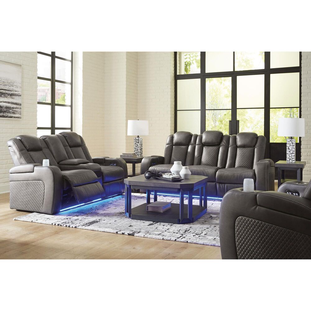 Ashley Fyne-Dyme  Faux Leather Power Reclining Loveseat with Console in Shadow, , large