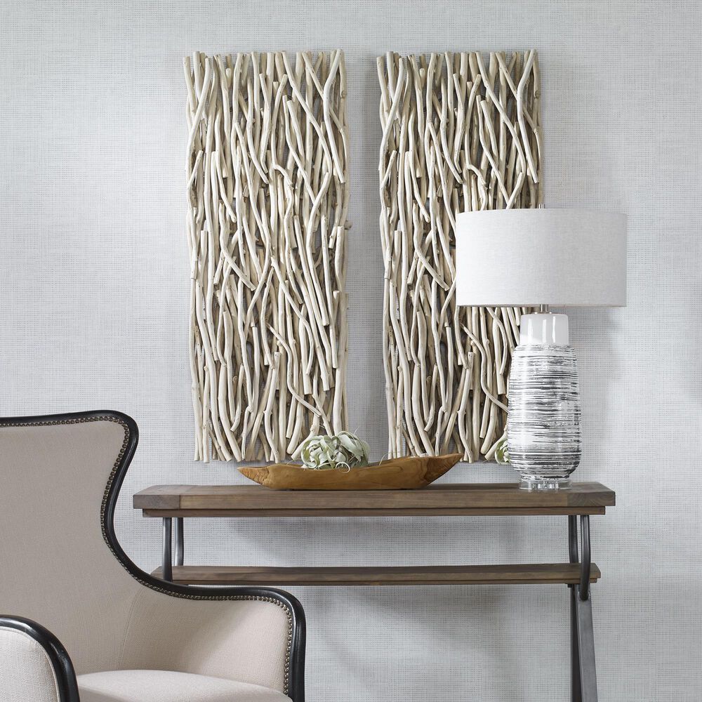 Uttermost 49&quot; x 19&quot; Gathered Teak Wood Wall Decor in Bleached Teak, , large