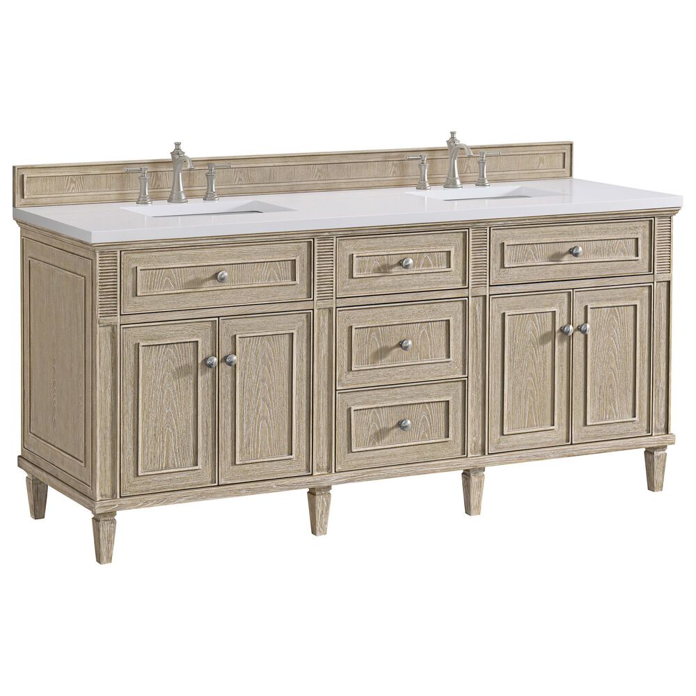 James Martin Vanities Lorelai 72" Double Vanity in Whitewashed Oak with 3 cm White Zeus Quartz Top, , large