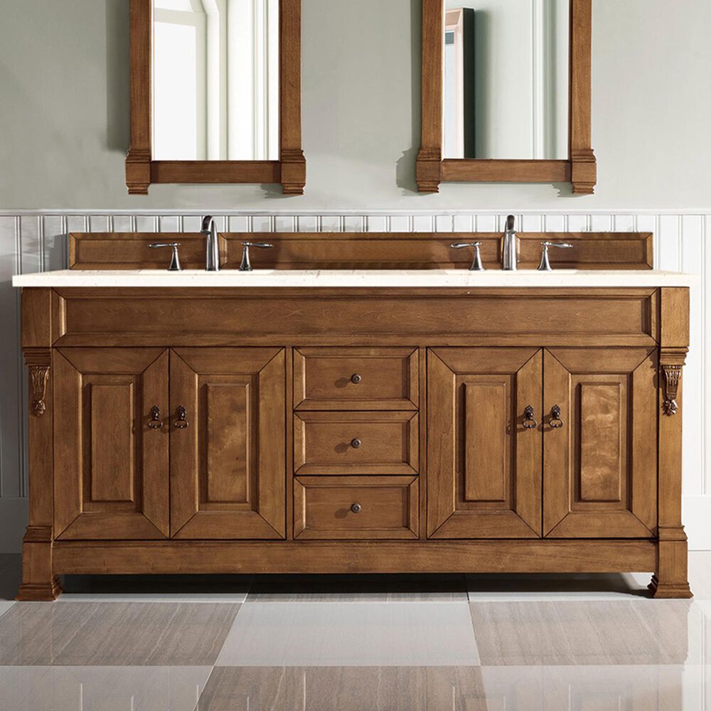 James Martin Vanities Brookfield 72&quot; Double Bathroom Vanity in Country Oak with 3 cm Eternal Marfil Quartz Top and Rectangle Sink, , large