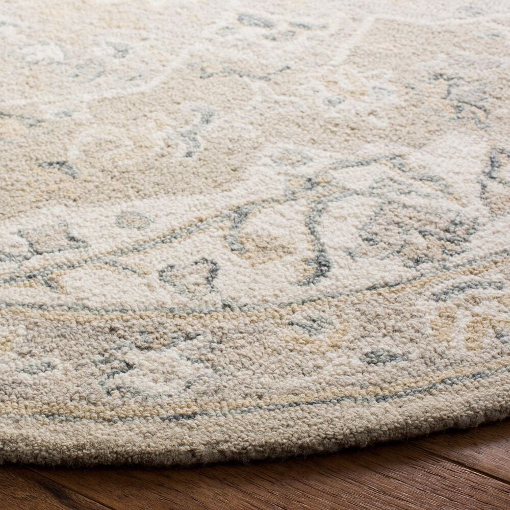 Safavieh Micro-Loop MLP505F 7&#39; Round Light Grey and Ivory Area Rug, , large